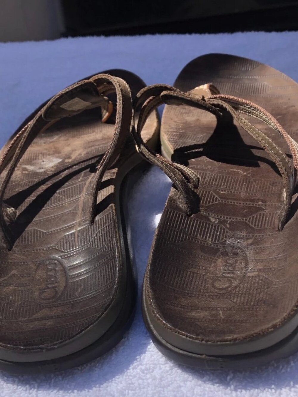 Vintage Retro CHACO Women's Thong FLIP Flop Brown Leather and grosgrain SZ 8 - Picture 10 of 15